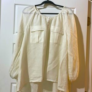 SUNDANCE off-white peasant-style blouse with puffy sleeves and front pockets
